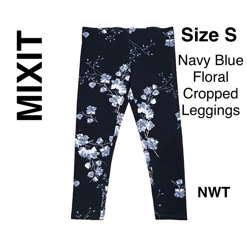 Mixit Navy Blue Floral Cropped Leggings Pants